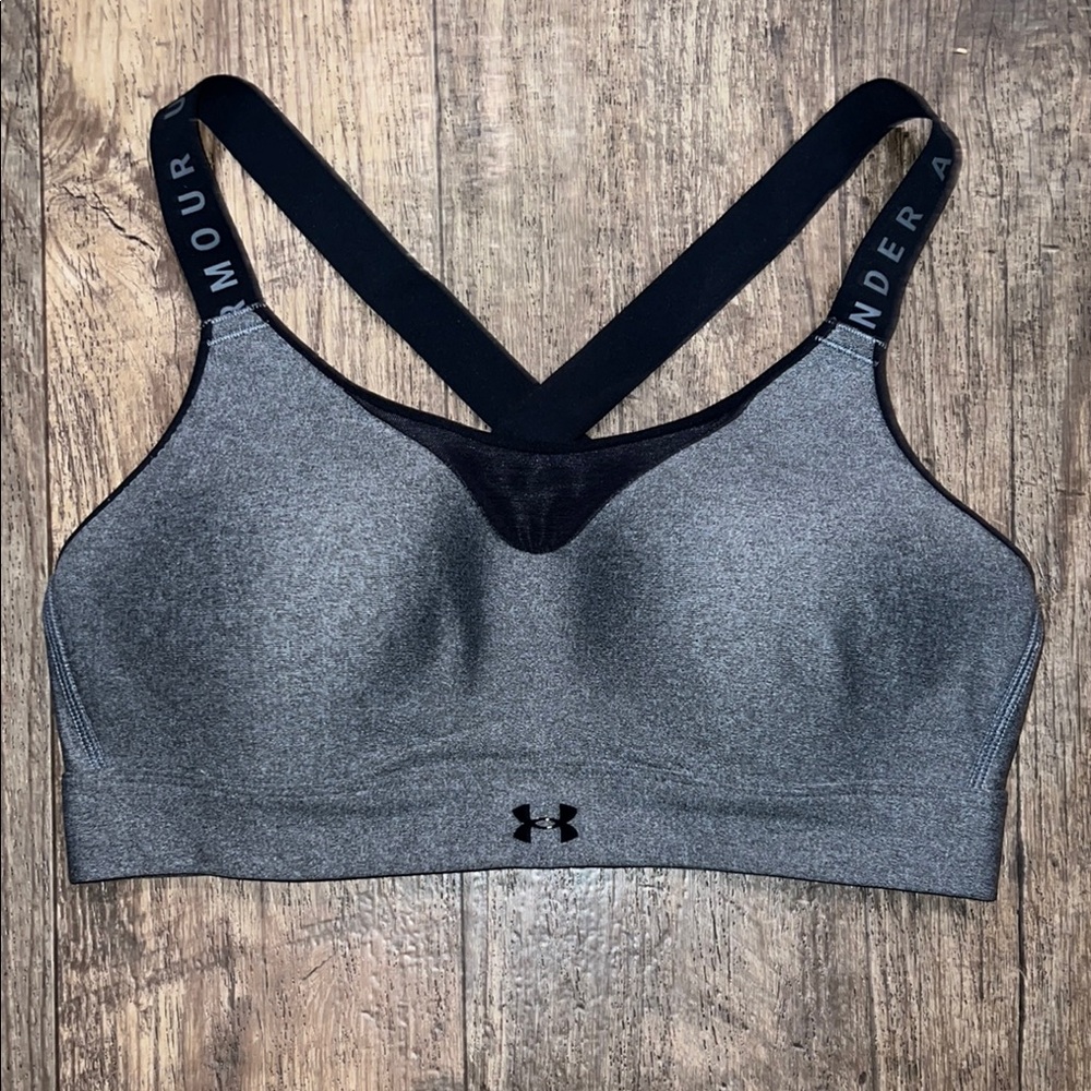 Under Armour Gray and Black Sports Bra with Compression Fit